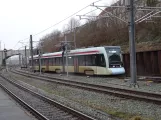 Aarhus Stadtbahn Linie L1 mit Niederflurgelenkwagen 2108-2208 am Aarhus H (2024)