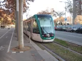 Barcelona Straßenbahnlinie T4 mit Niederflurgelenkwagen 16 auf Avinguda Diagonal (2015)