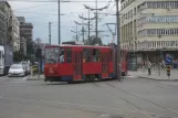 Beograd Straßenbahnlinie 12 mit Gelenkwagen 389 auf Savski trg (2008)