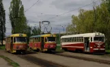 Charkiw Straßenbahnlinie 20 mit Triebwagen 402 am Piwdennyj wokzał (2011)