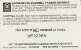 Einzelfahrschein für Sacramento Regional Transit District (SacRT), die Rückseite (2019)
