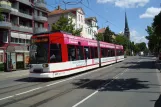 Erfurt Straßenbahnlinie 6 mit Niederflurgelenkwagen 605 am Puschkinstr. (2014)