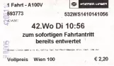 Erwachsenkarte für Wiener Linien, die Vorderseite  Oktober (2014)