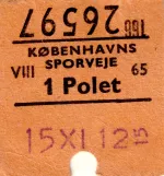 Geradeaus-Fahrkarte für Københavns Sporveje (KS) (1965)