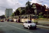 Gotha Regionallinie 4 Thüringerwaldbahn mit Gelenkwagen 211 am Huttenstraße (1990)