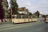 Gotha Straßenbahnlinie 1 mit Gelenkwagen 202 am Huttenstraße (1990)