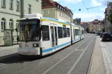 Jena Straßenbahnlinie 1 mit Niederflurgelenkwagen 616 am Nordschule (2014)