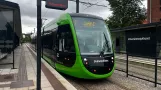 Lund Straßenbahnlinie 1 mit Niederflurgelenkwagen 04 (Brandklipparen) am Universitetssjukhuset (2023)