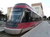 Lyon Rhônexpress mit Niederflurgelenkwagen 104 am Gare Part-Dieu Villette (2014)