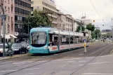 Mannheim Straßenbahnlinie 1 mit Niederflurgelenkwagen 702 auf Kaiserring (2003)