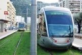 Nizza Straßenbahnlinie 1 mit Niederflurgelenkwagen 014 am Hôpital Pasteur (2014)