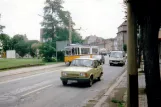 Nordhausen Straßenbahnlinie 2 mit Gelenkwagen 79 auf Grimmelallee (1993)