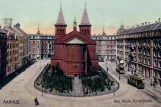 Postkarte: Aarhus Straßenbahnlinie 1 auf Sct. Pauls Kirkeplads (1904)