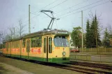 Postkarte: Augsburg Straßenbahnlinie 4 mit Gelenkwagen 812 nahe bei Oberhausen (1981)