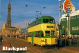 Postkarte: Blackpool Straßenbahnlinie T1 mit Doppelstocktriebwagen 723nah North Pier (1984)