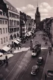 Postkarte: Freiburg im Breisgau Straßenbahnlinie 1 mit Triebwagen 44 auf Bertoldsbrunne (1933-1944)