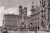 Postkarte: München Straßenbahnlinie 1 mit Triebwagen 881 auf Marienplatz (1965)