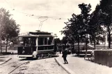 Postkarte: Norrköping Straßenbahnlinie 1 mit Triebwagen 1 nahe bei Norrtull (1904-1906)