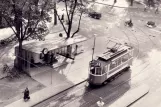 Postkarte: Norrköping Straßenbahnlinie 1 mit Triebwagen 38 in der Kreuzung Norra Promenaden/Kungsgatan (1953-1957)