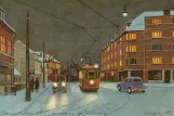 Postkarte: Odense Skibhuslinie mit Triebwagen 12 auf Skibhusvej (1937)