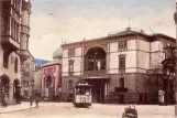 Postkarte: Stuttgart Triebwagen 173 nahe bei Schwimmbad, Liederhalle (1896)