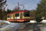 Postkarte: Trondheim Straßenbahnlinie 9, Gråkallbanen mit Gelenkwagen 7 am Herlofsonløypa (1988)