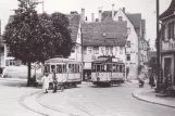 Postkarte: Ulm Straßenbahnlinie 1 mit Triebwagen 18 am Söflingen (1962)