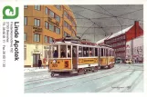 Rezept-Briefumschlag: Kopenhagen Straßenbahnlinie 5 mit Triebwagen 320 am Brønshøj (1995)