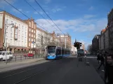 Rostock Straßenbahnlinie 1 mit Niederflurgelenkwagen 603 am Lange Straße (2015)