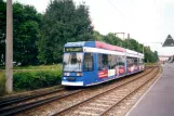 Rostock Straßenbahnlinie 11 mit Niederflurgelenkwagen 677 am Platz der Jugend Rostock (2001)