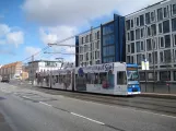 Rostock Zusätzliche Linie 4 mit Niederflurgelenkwagen 651 am Steintor IHK (2015)