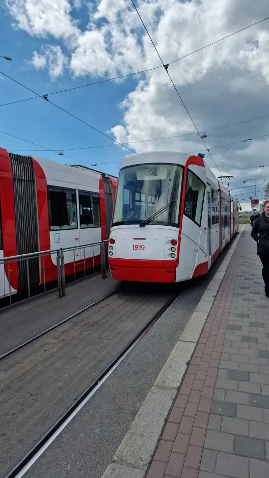 Brünn Straßenbahnlinie 2 mit Niederflurgelenkwagen 1919 am Hlavní Nádraží (2024)