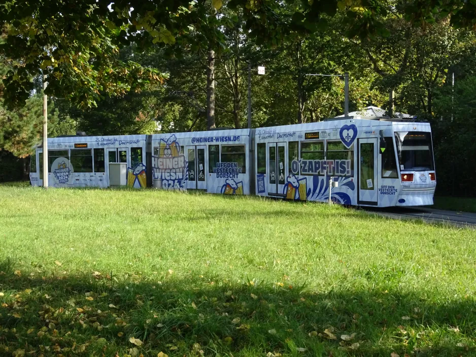 Darmstadt Straßenbahnlinie 3 mit Niederflurgelenkwagen 9860 am Lichtenbergschule (2024)