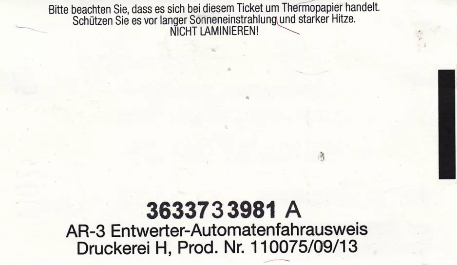 Erwachsenkarte: Bitte beachten Sie, dass es sich bei diesem Ticket um Thermopapier handelt.
(2014)