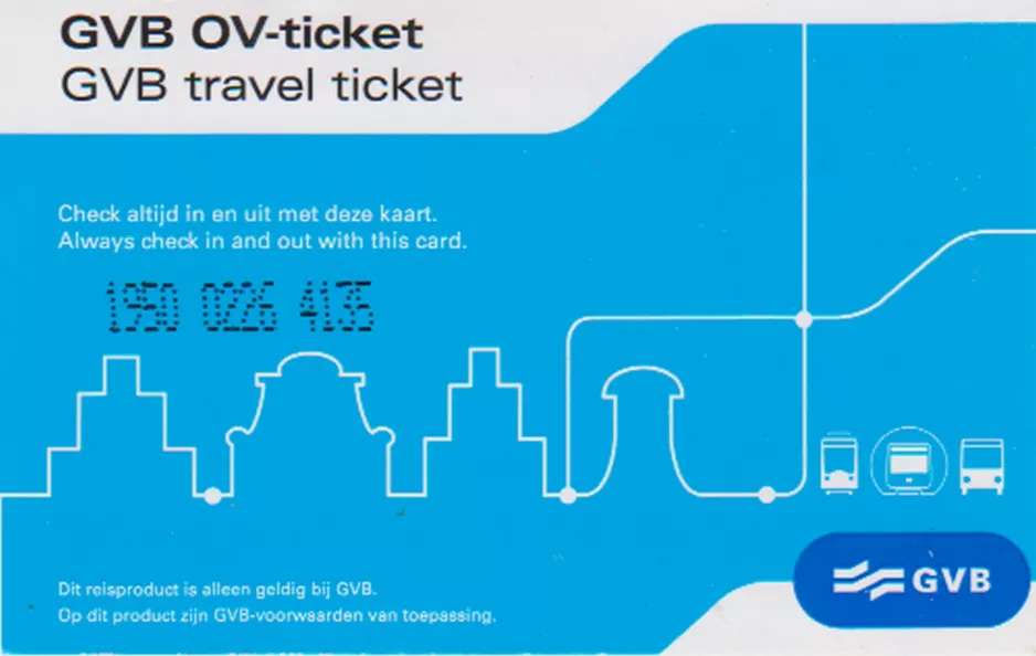 Erwachsenkarte für Gemeentevervoerbedrijf Amsterdam (GVB), die Vorderseite (2020)