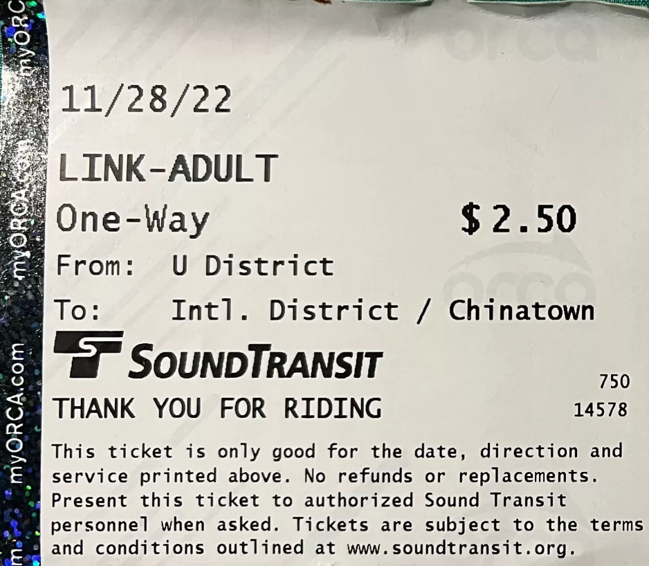 Erwachsenkarte für SoundTransit, die Vorderseite (2022)