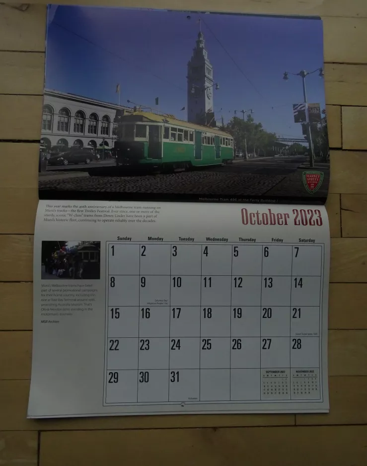 Kalender: San Francisco E-Embarcadero Steetcar mit Triebwagen 496 am Embarcadero & Ferry Building (2023)