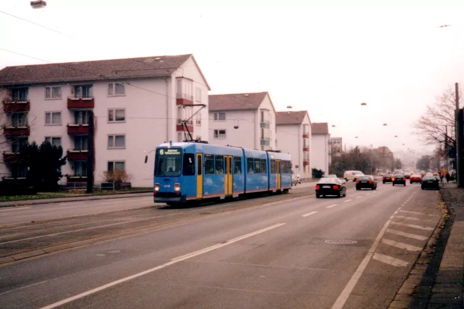 Kassel Straßenbahnlinie 6 mit Gelenkwagen 419nah Katzensprung / Universität (1998)