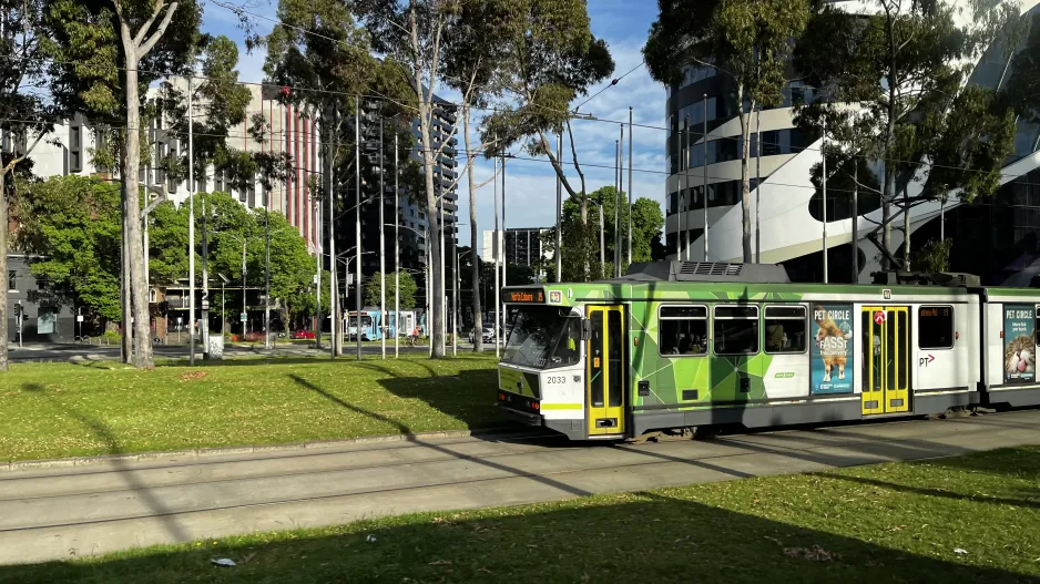 Melbourne Straßenbahnlinie 19) mit Gelenkwagen 2033 am Haymarket (2024)