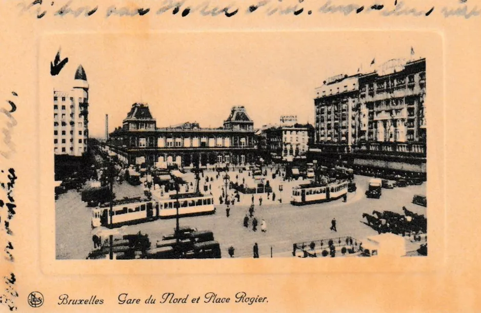 Postkarte: Bruxelles Gade du Nord et Place Rogier (1920-1929)