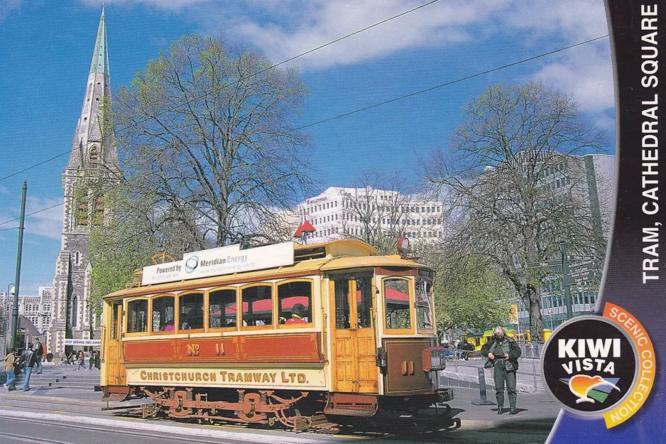 Postkarte: Christchurch Tramway line mit Triebwagen 11 auf Cathedral Square (2010)