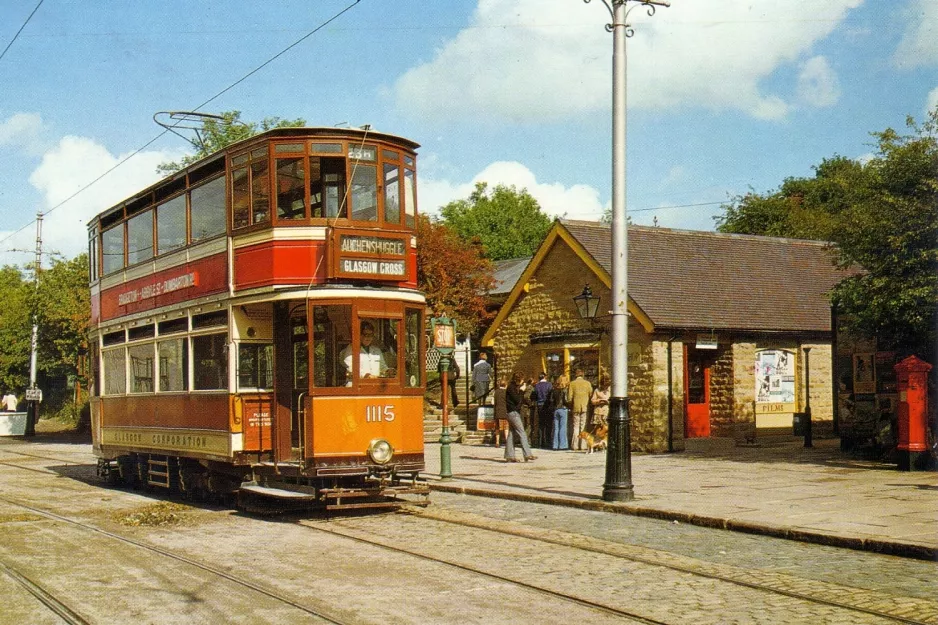 Postkarte: Crich Museumslinie mit Doppelstocktriebwagen 1115nah Booksshop (1980)