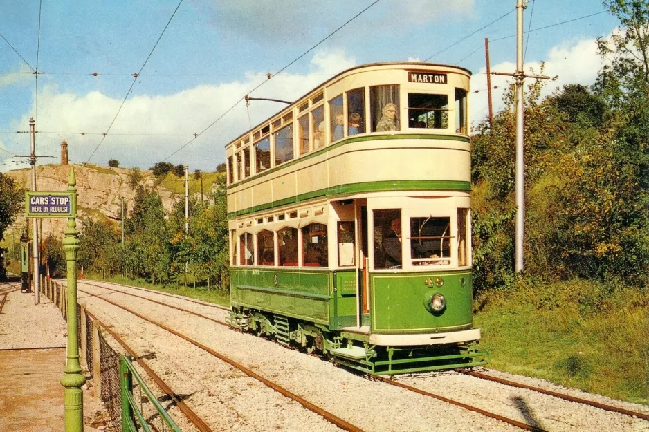 Postkarte: Crich Museumslinie mit Doppelstocktriebwagen 49 am Victoria Park (1970)