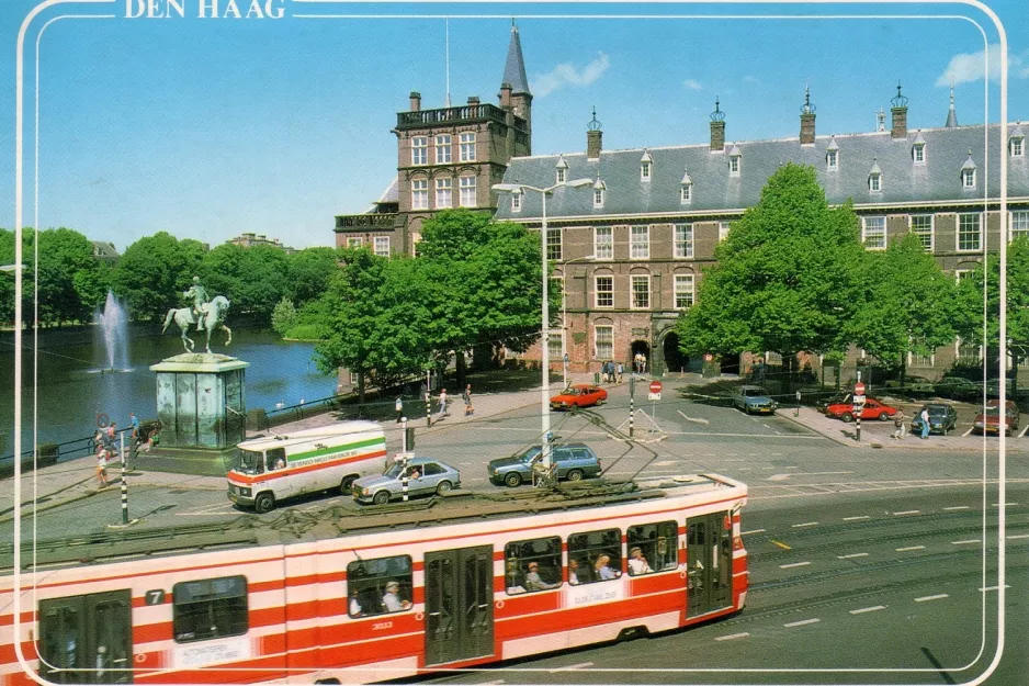 Postkarte: Den Haag Straßenbahnlinie 7 mit Gelenkwagen 3033 (1986)