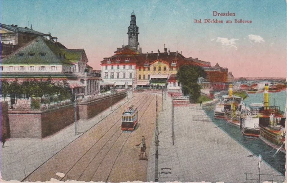 Postkarte: Dresden Ital. Dörfchen am Bellevue (1917)