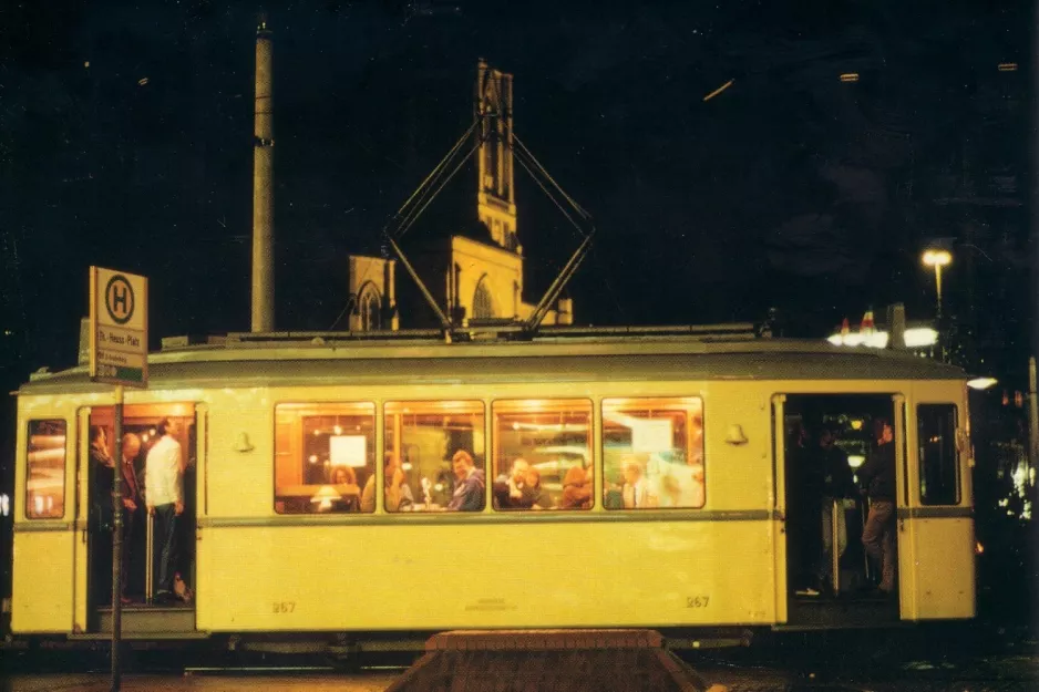 Postkarte: Düsseldorf Stadtrundfahrten mit Triebwagen 267 am NE-Theodor-Heuss-Platz (1988)