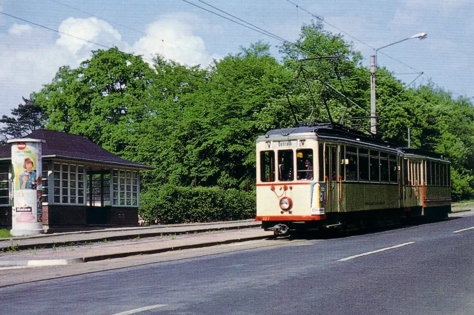 Postkarte: Düsseldorf Straßenbahnlinie V mit Triebwagen 107nah Hilden (1961)