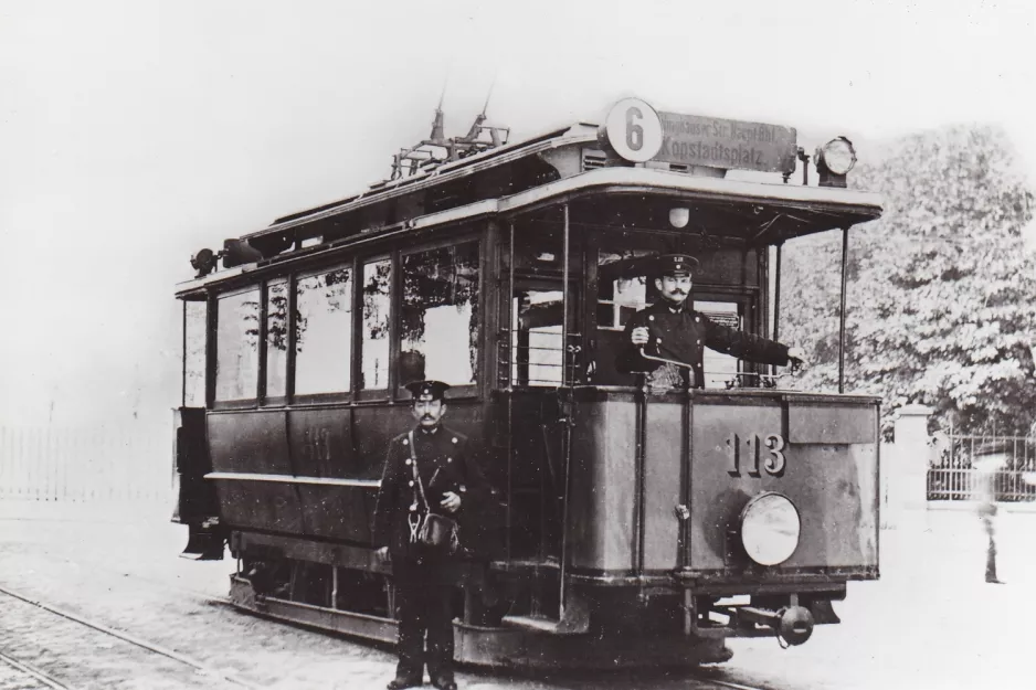 Postkarte: Essen Straßenbahnlinie 106 mit Triebwagen 113 auf Kopstadtplatz (1898)