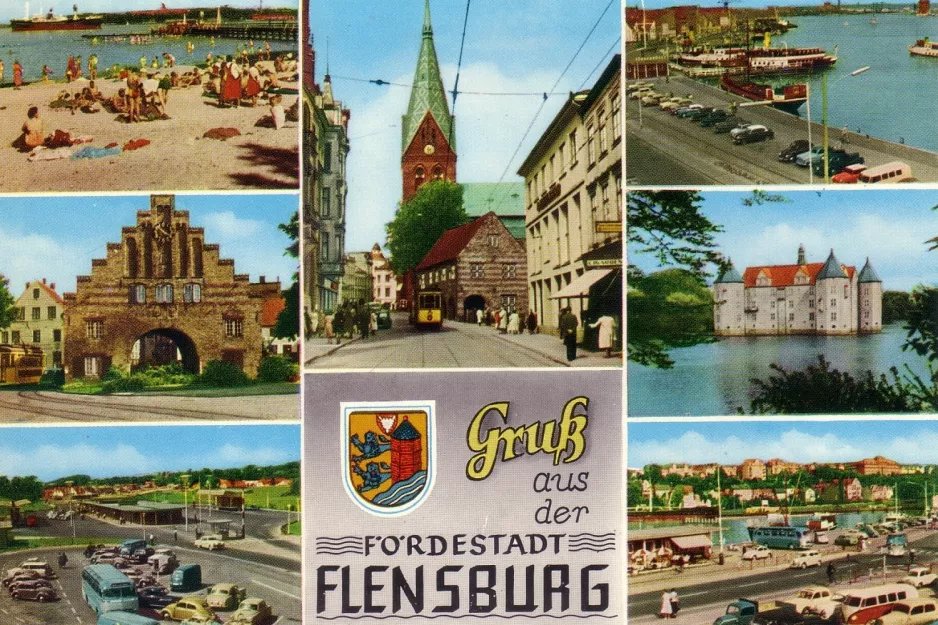 Postkarte: Flensburg Straßenbahnlinie 1 nah Südermarkt (1965)