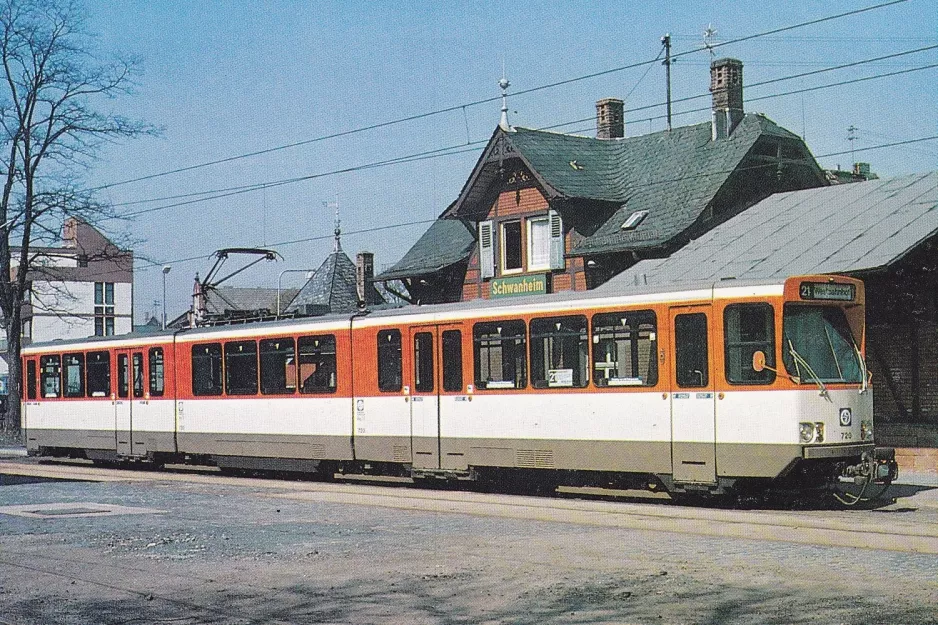 Postkarte: Frankfurt am Main Gelenkwagen 720 am Verkehrsmuseum (1990)